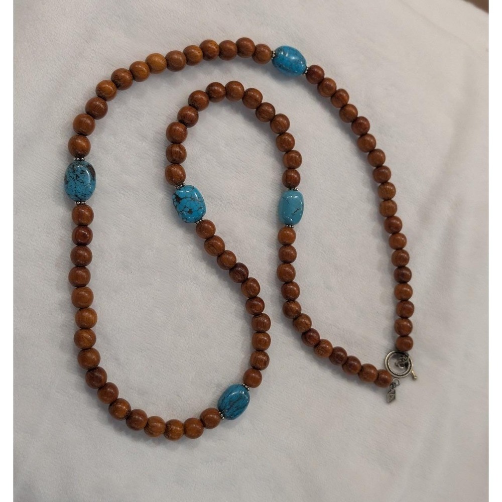 Silpada "Earth & Sky" Turquoise and Wood Bead Necklace Model N1355 36"